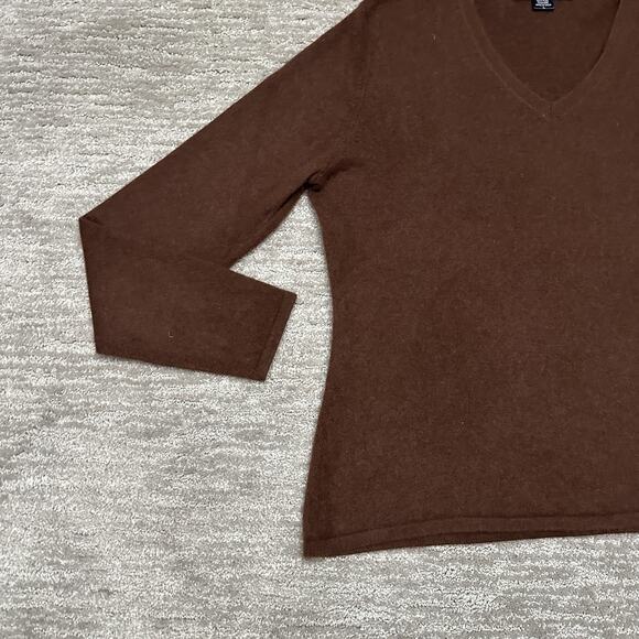 El Daws Cashmere Sweater Womens Large Brown 100% Cashmere V Neck Pullover - Picture 3 of 10